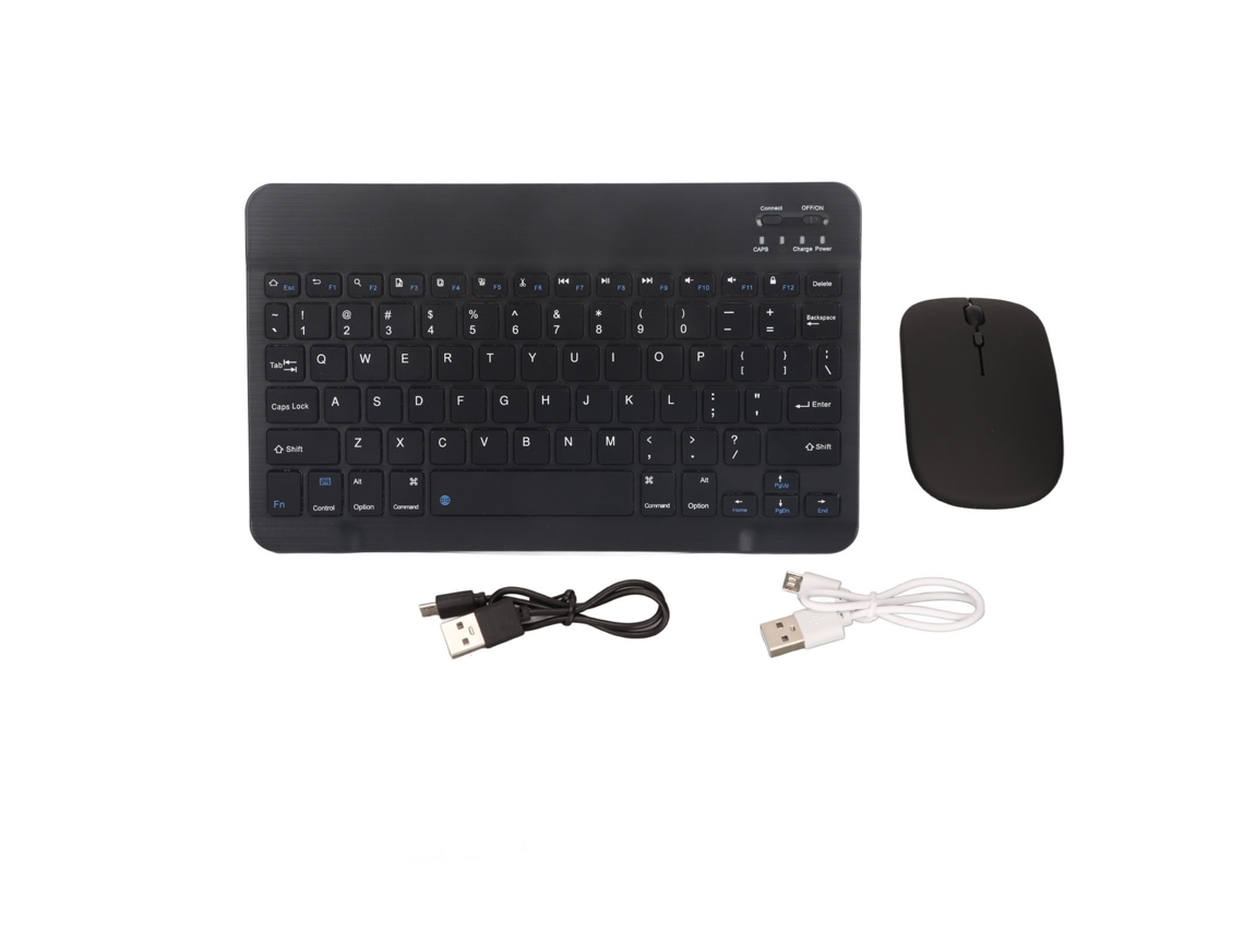 Combo Teclado E Mouse Sem Fio Bivolt Rechargeável Portátil Silencioso 10 Polegadas Preto
