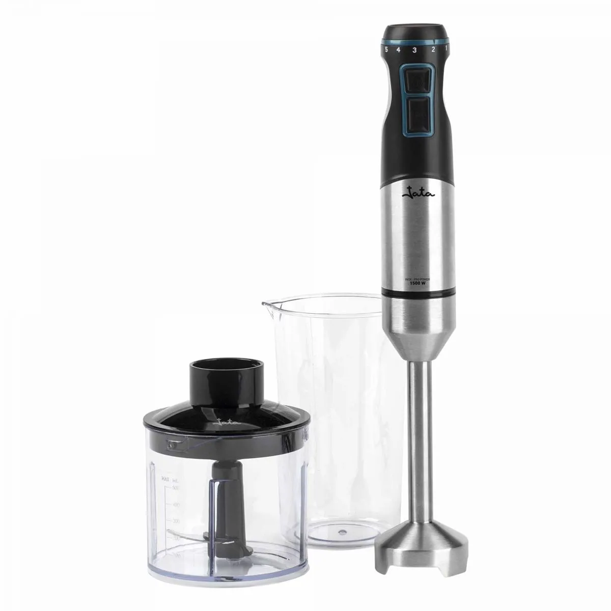 Batidora De Mano Jata Jebt1791 De 1500 W. 4 Cuchillas. Regulador De Velocidad. Incluye Picadora Y Vaso Medidor