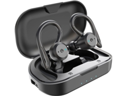 Auriculares inalámbricos con carga integrada, diseño resistente al agua, Bluetooth, color negro