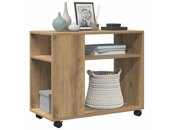 Mesa Auxiliar | Mesa Lateral Con Ruedas Madera Roble Sonoma 70x35x60 Cm