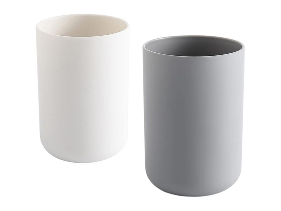 Juego De Vasos Para Cepillos De Dientes Linjou (2 Piezas), Soporte Para Cepillos De Dientes, Vaso De Plástico De 300 Ml (blanco Y Gris)