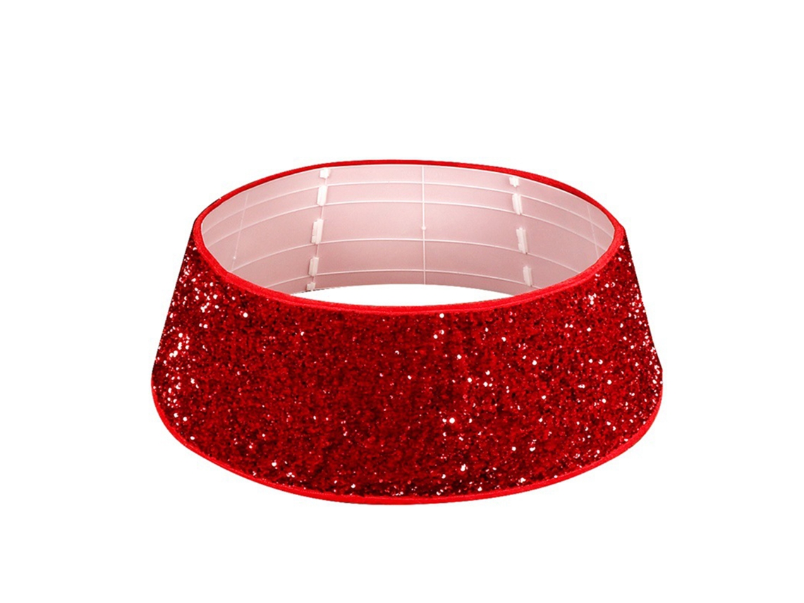 Falda decorativa roja con lentejuelas para árbol de Navidad