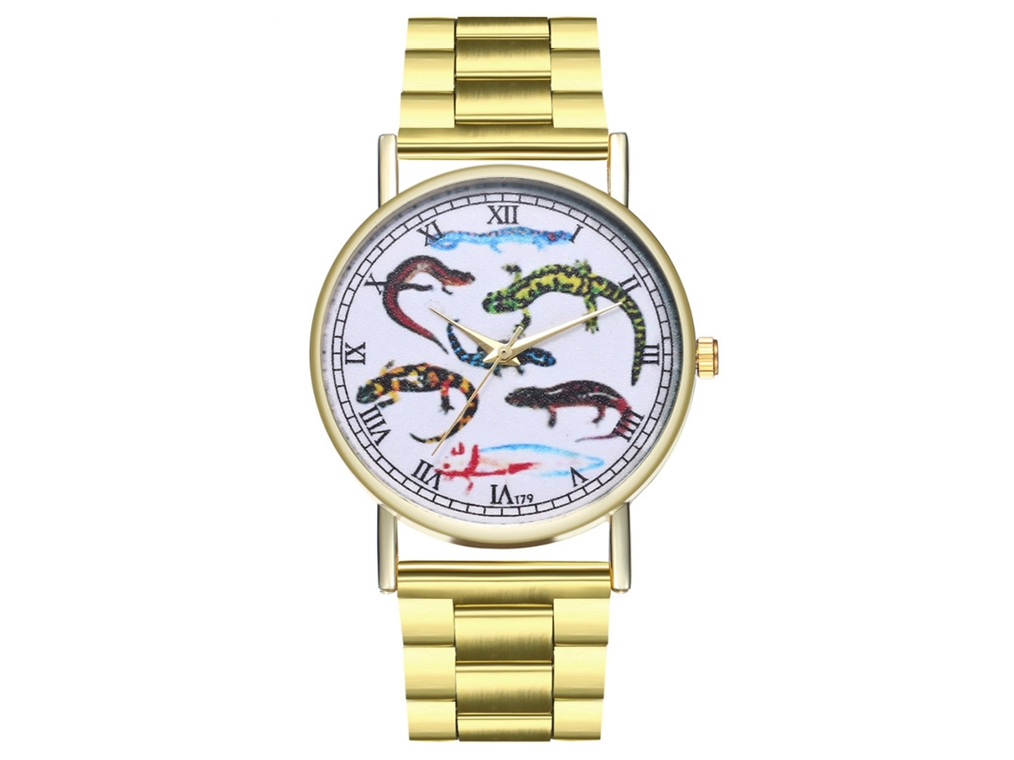 Reloj De Cuarzo Unisex Con Correa De Acero Dial Reptil Casual Zhoulianfa