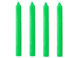 Paquete de 4 velas de 17 cm, color verde, duración aproximada de 7 horas.