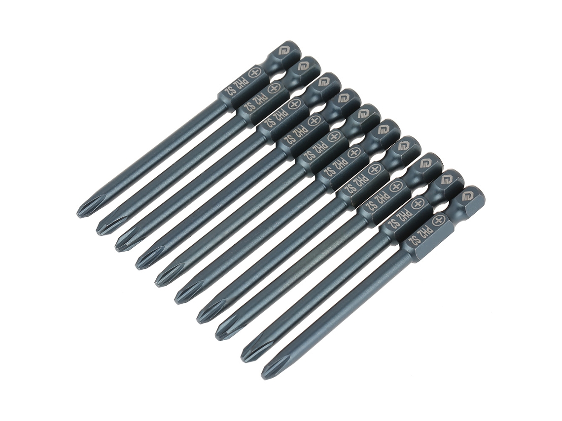 Juego de 10 puntas de destornillador de acero S2, cabeza Phillips PH2, 1/4 de pulgada, hexagonal, 75 mm