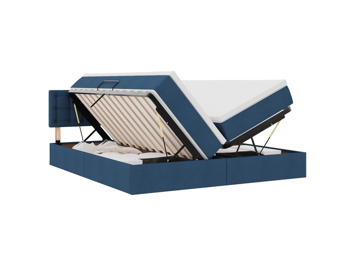 Maison Exclusive - Cama De Almacenamiento Led Con Colchón Azul 180 X 200 Cm Tela