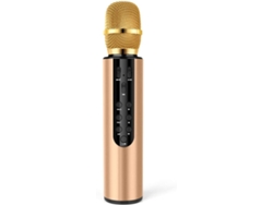 Micrófono Bluetooth Con Altavoz, Todo En Uno Para Karaoke Y Práctica, Color Dorado.