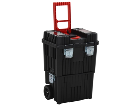 VIDAXL Carrito de herramientas de polipropileno negro y rojo