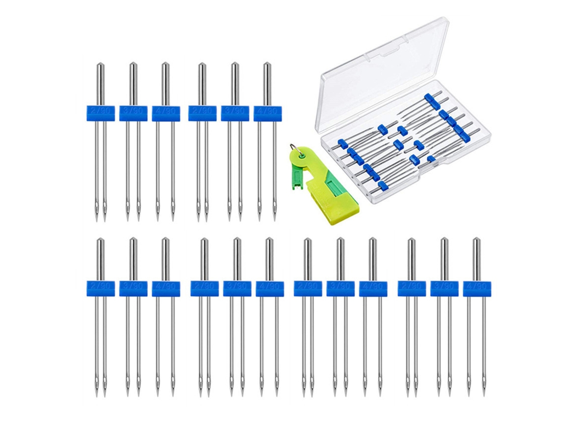 Juego de máquina de coser de 18 agujas dobles con estuche de plástico, fácil de usar, agujas dobles para uso doméstico.