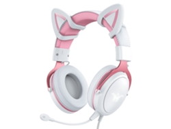 Auriculares para juegos con cable y orejas de gato, micrófono, cancelación de ruido, sonido envolvente y luz LED.