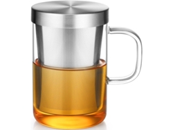 Vaso Con Colador Y Tapa De Acero Inoxidable Plateada.