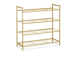 Zapatero metálico Relaxdays, 4 niveles, apilable, 70 x 70 x 26 cm, con capacidad para hasta 12 pares de zapatos, color dorado.
