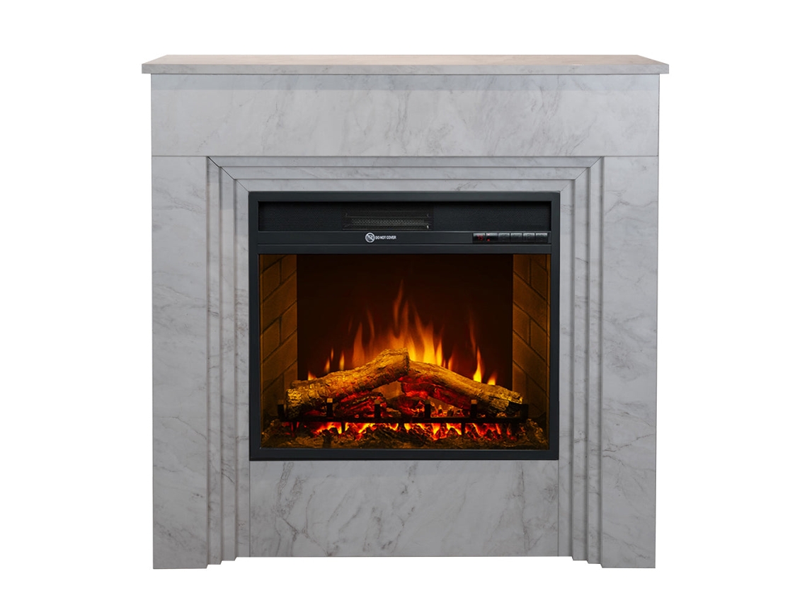 Chimenea eléctrica Bellini, chimenea de suelo de madera con efecto mármol blanco, fabricada en Italia, 96 x 35 x 96 cm (ancho x profundidad x alto)