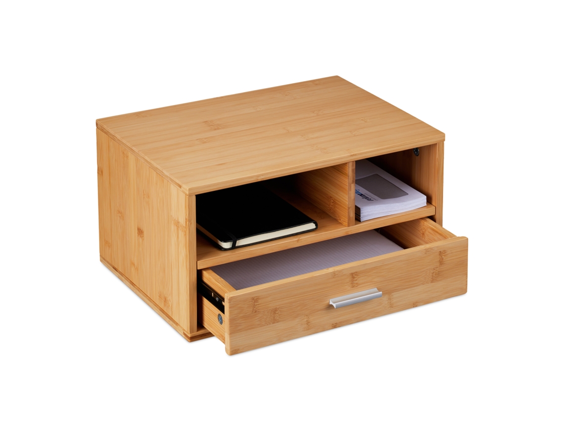Relaxdays Organizador Escritorio 1 Cajón, 2 Compartimentos, 22 X 40 X 31 Cm, Bambú, Almacenaje Material Oficina, Natural