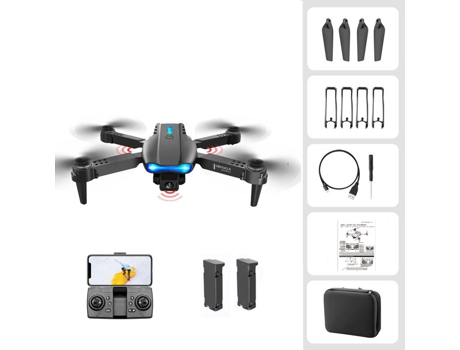 EKASN Mini Drone 4K FPV Dos Cámaras Wifi Plegables Evitación de Obstáculos en Tres Lados con Luz y Dos Baterías Negro