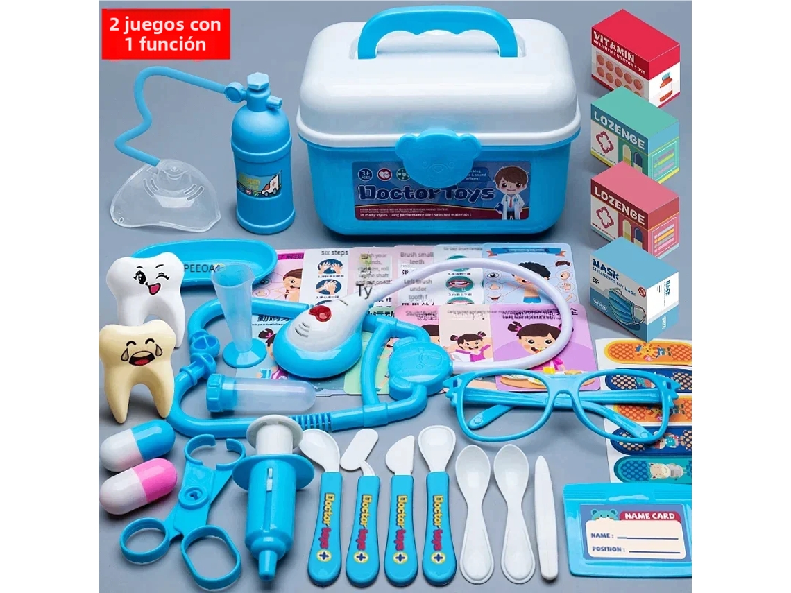 Set de juego de simulación con instrumentos médicos como un estetoscopio y una jeringa. Mdug (azul, 42 piezas)