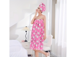 Conjunto: Albornoz Estampado + Secador De Pelo, Toalla De Forro Polar Coral Para Después Del Baño.