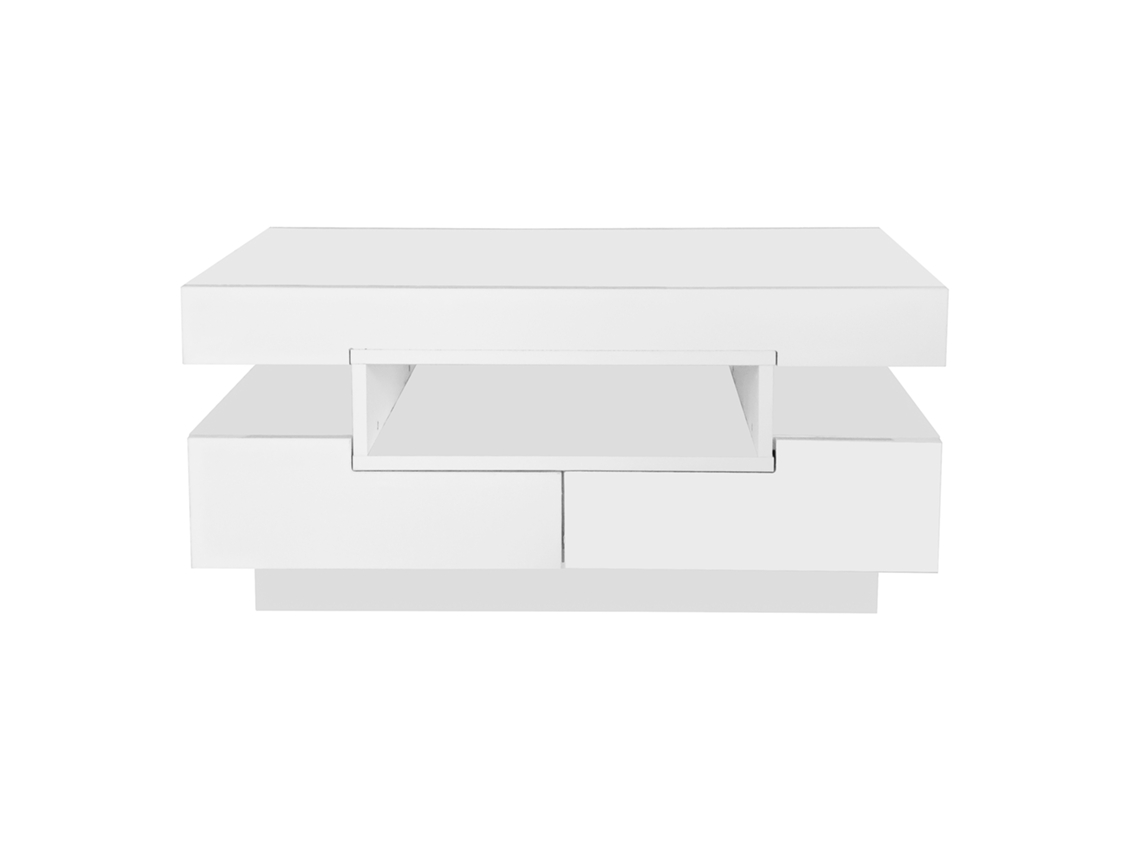 Mesa de centro con LED, acabado brillante, 4 cajones delanteros y traseros, Mobrio blanco