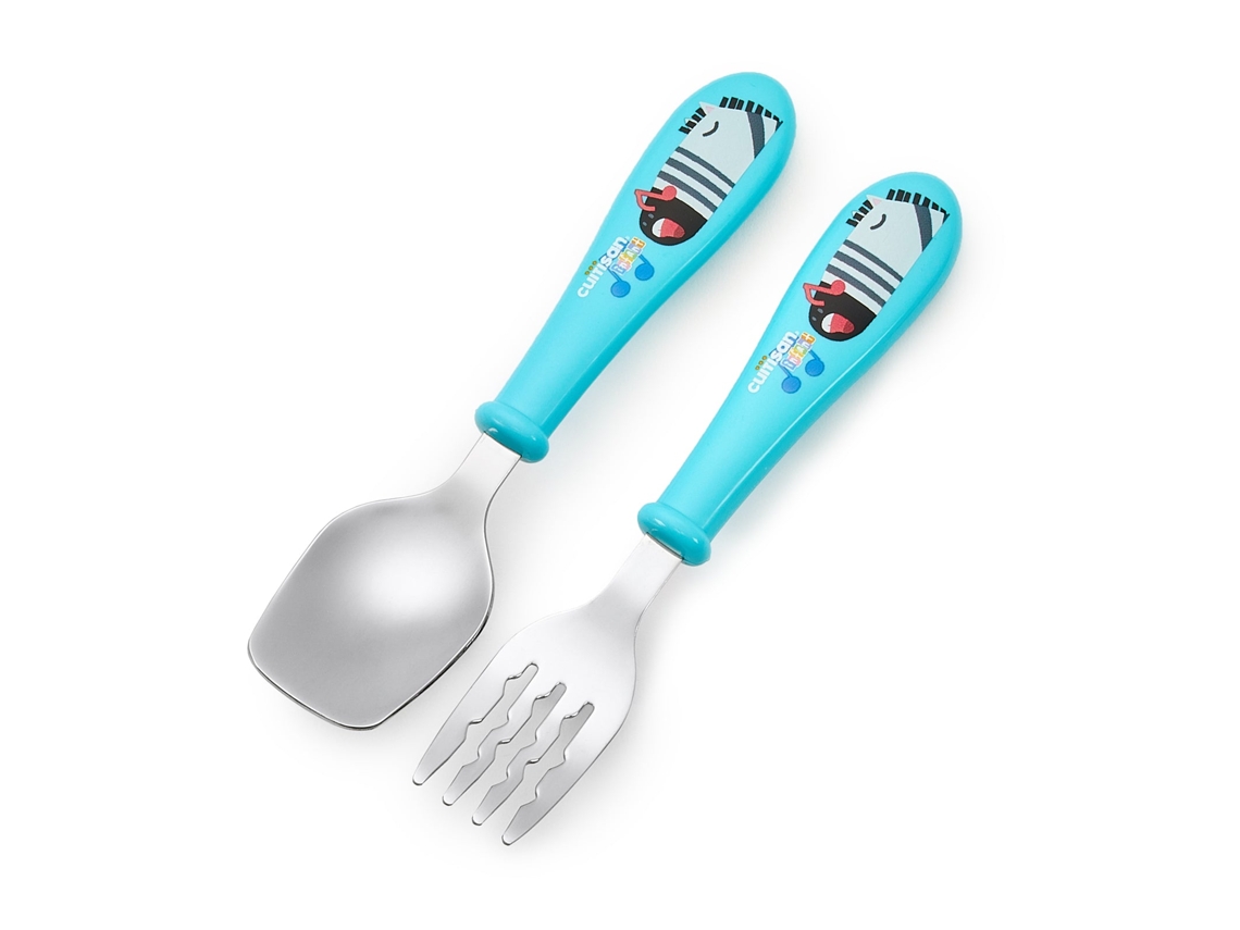 Set de Cubiertos Infantiles de 15 cm en Acero Inoxidable. Azul CUITISAN