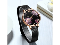 Reloj Curren 9060 Para Mujer Con Esfera Floral Y Brazalete De Malla De Acero Inoxidable, Resistente Al Agua Hasta 3 Atm.