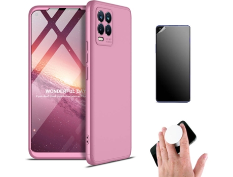 Kit Carcasa Y Protector Realme 8 Pro 4G Ultimatte Slim Armor 360º Y Popsocket Rosa