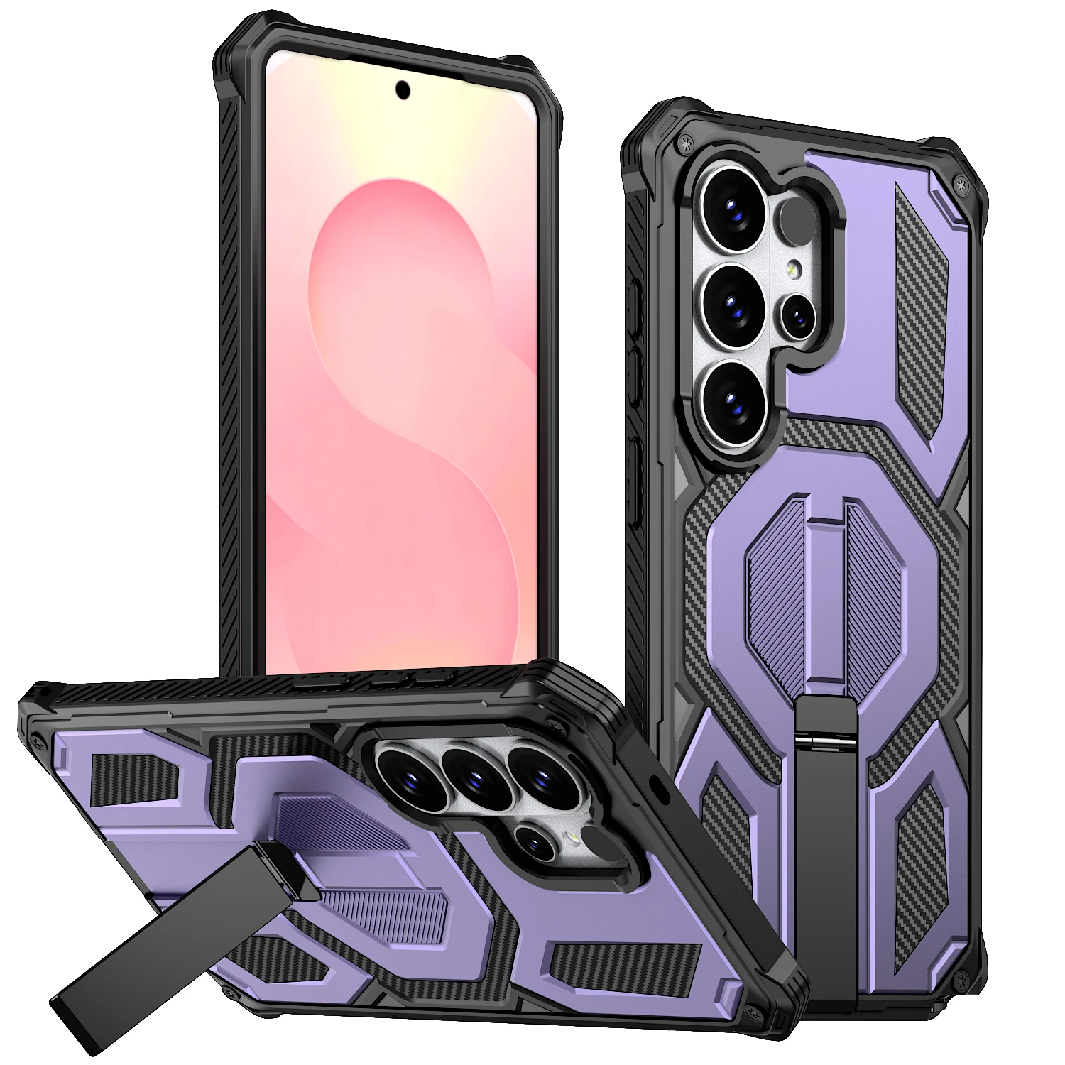 (morado, Galaxy S24 Fe) Funda Para Teléfono Con Soporte Magnético De Metal Y Función De Carga Inalámbrica.