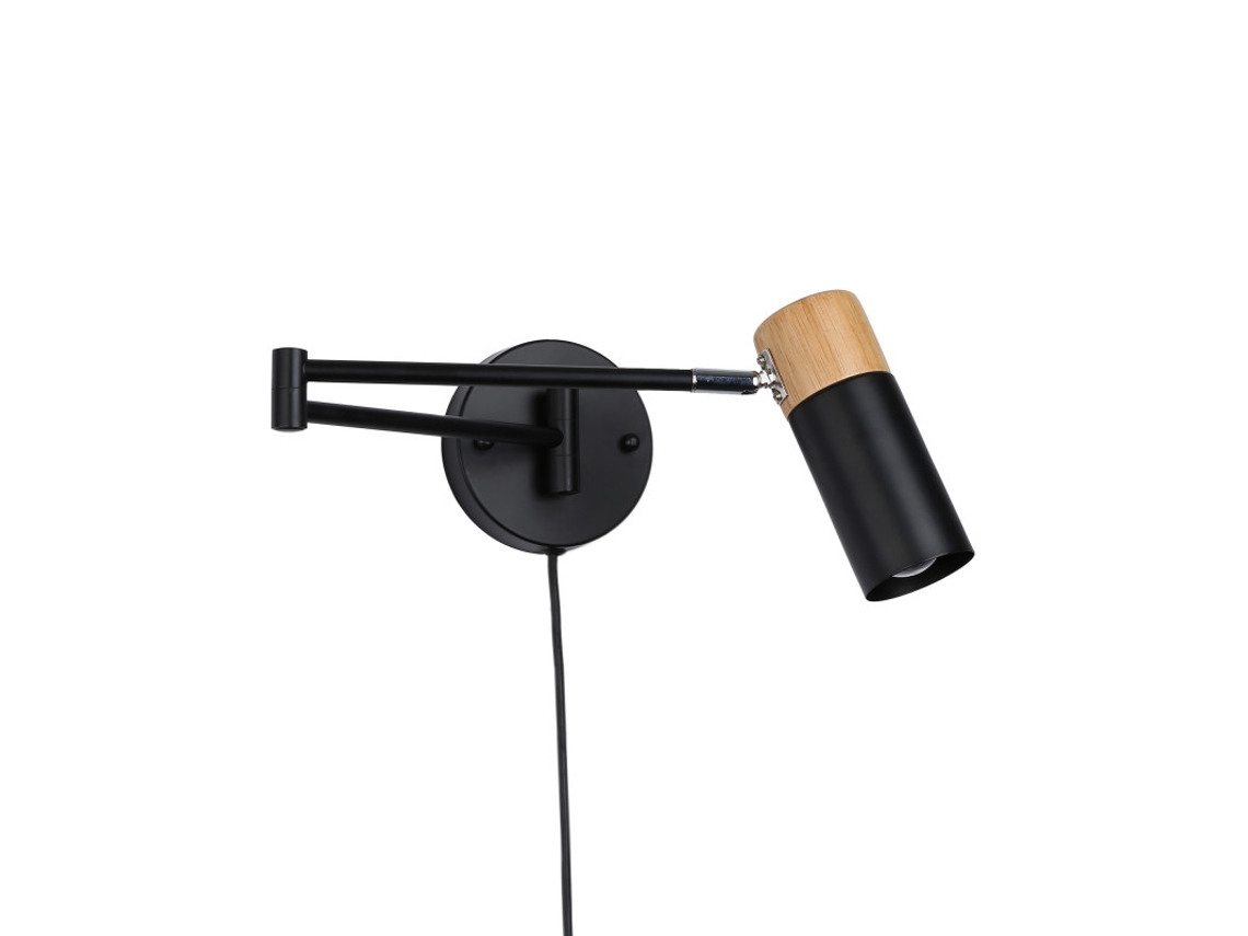 Aplique moderno con brazo articulado y cable de alimentación en madera y aluminio blanco. Alpinaluz