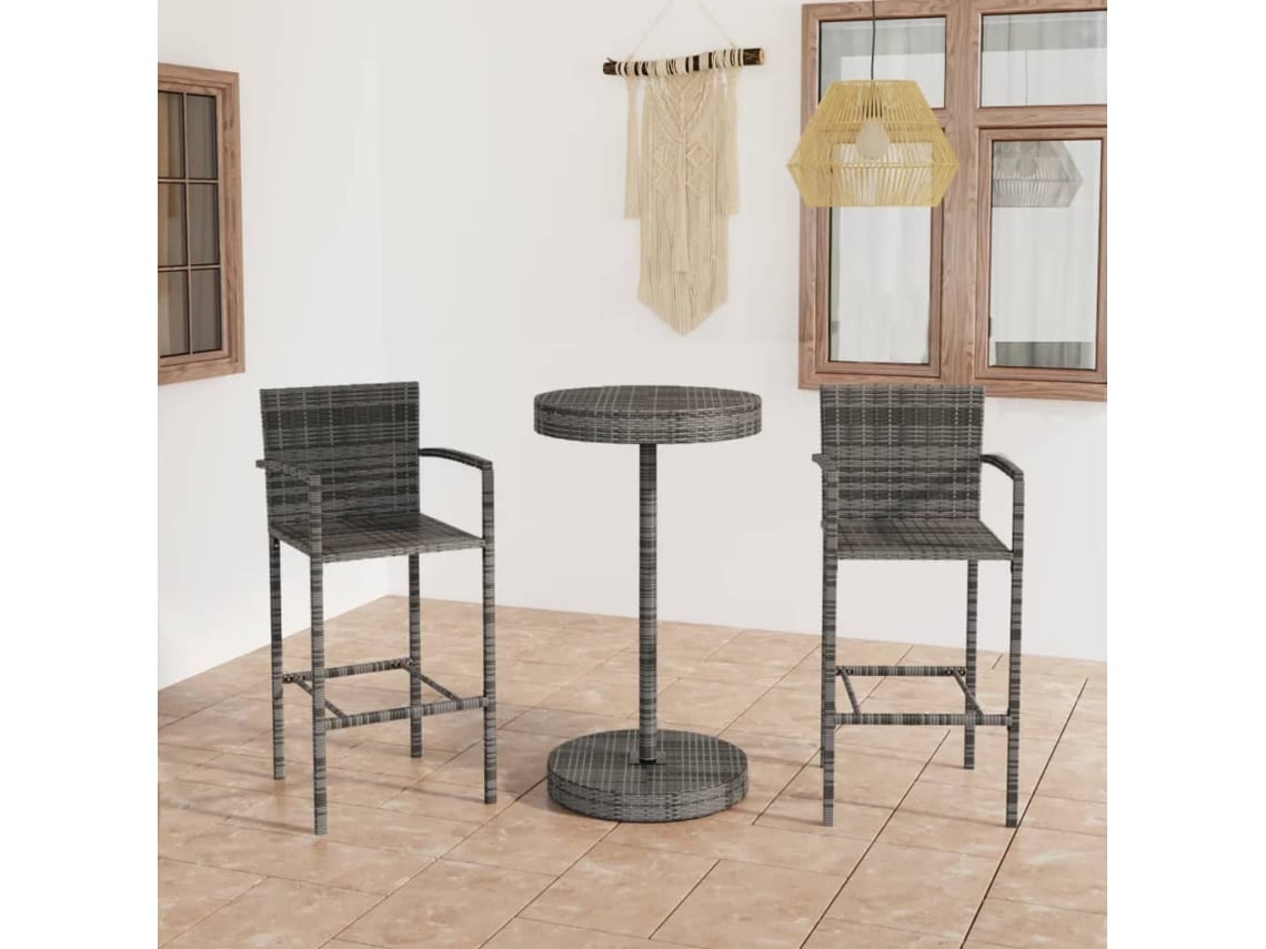 Pcs Conjunto De Bar Para Jardim Vime Pe Cinzento Dkd Home Decor