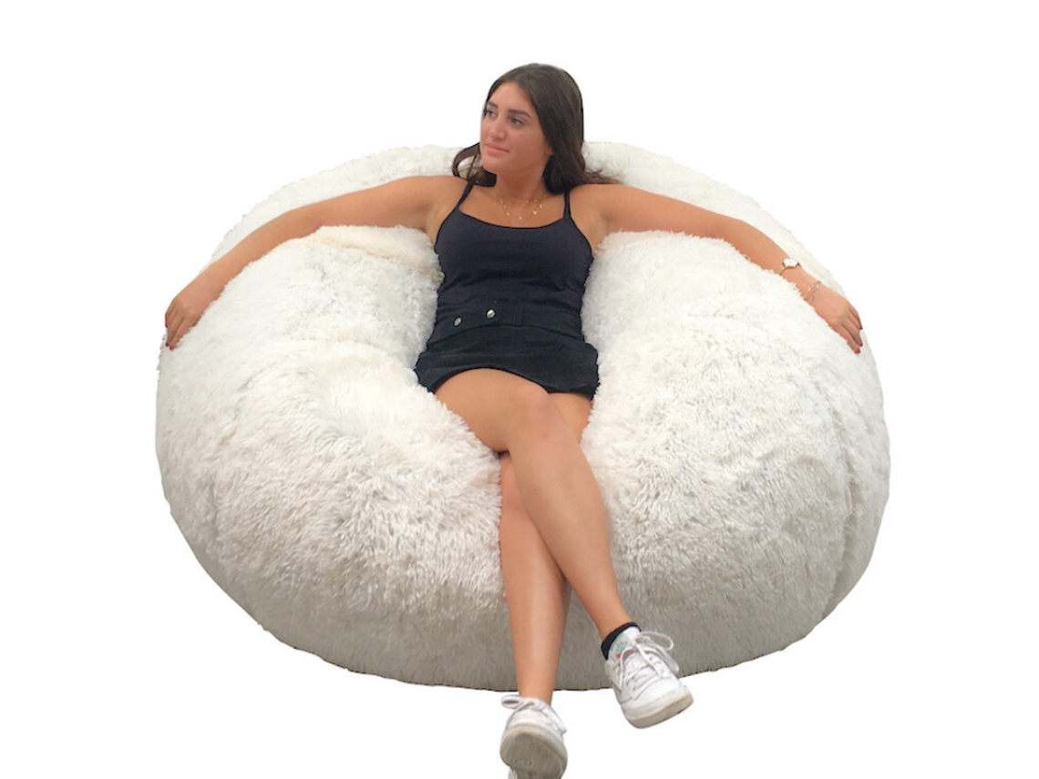 Puf Gigante De Pelo Desenfundable Blanco 120 Cm