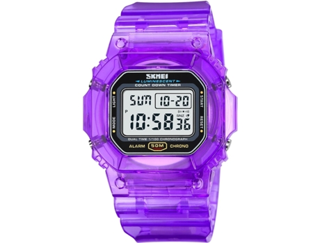 VEANXIN Reloj digital resistente al agua de 50 m con esfera cuadrada y luz LED-Blanco