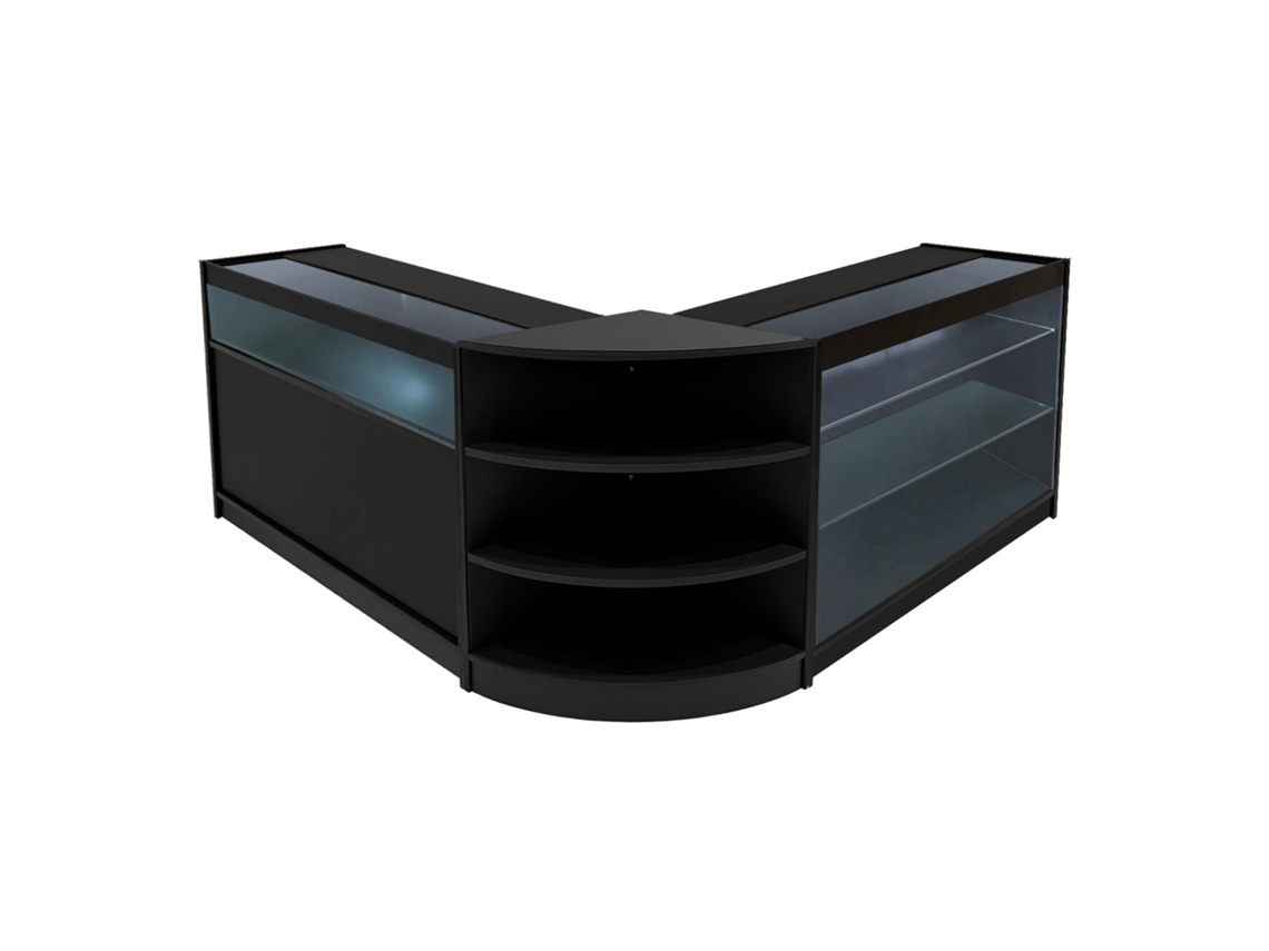 Mostrador comercial MonsterShop Calliope, negro, K1200C1200LM60, MDF y vidrio templado