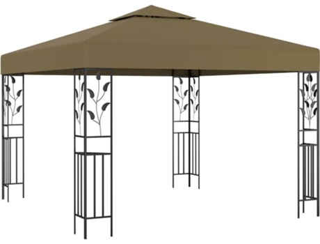 vidaXL Carpa cenador de jardín con tira de luz LED 3x3m taupé 180 g/m²
