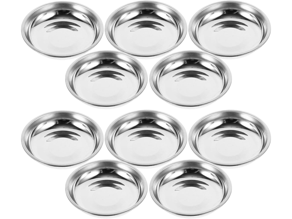 Juego De 10 Platos Pequeños Redondos De Acero Inoxidable, 8 Cm.