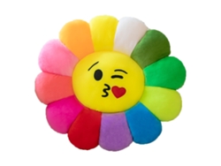 Cojín de tela con diseño de girasoles de colores para sofá de oficina.