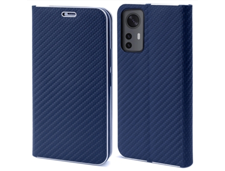 Funda Cartera MOOZY para Xiaomi 12 y Xiaomi 12X Carbono Azul Oscuro – Funda Abatible con Diseño de Borde Metálico Cierre Magnético Funda Abatible c...