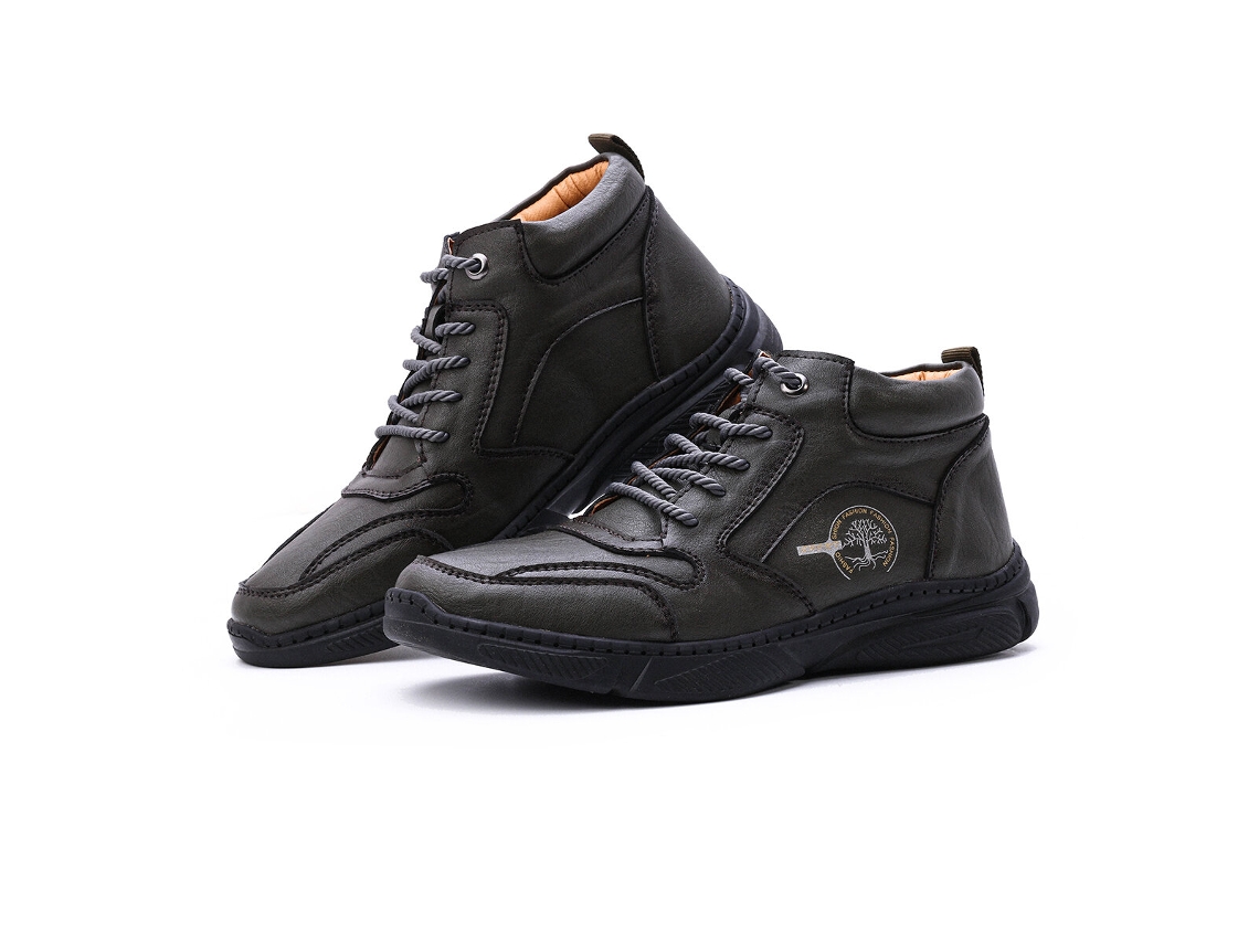 Botas altas negras para hombre, talla 10.5, de piel sintética, forradas con pelo sintético, cálidas, antideslizantes, impermeables, informales, para montañismo y senderismo.