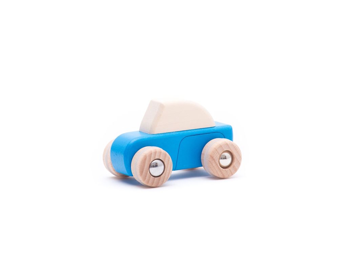 Coche de madera Blue Bajo con mecanismo de fricción - Juguete sostenible