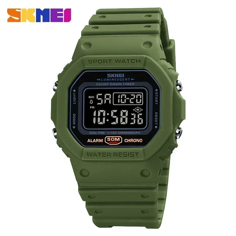 Reloj Deportivo Digital Multifuncional Para Hombre (verde Y Negro) Con Temporizador De Cuenta Regresiva De 2 Sesiones.