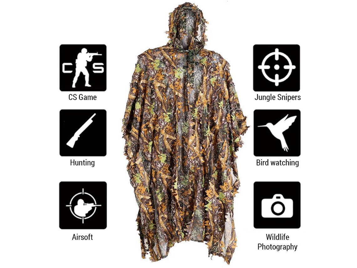 Traje Ghillie Para Hombre Para Caza, Camuflaje 3d Con Hojas, Poncho Militar, Capa De Camuflaje Cs