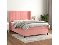 Cama Box Spring Con Colchón Terciopelo Rosa 140x190 Cm