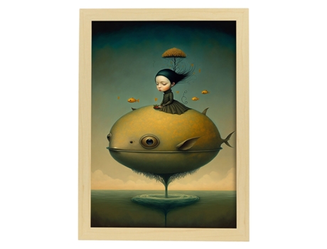 NACNIC Poster Montura Pez En Estilo Surrealismo Cinematográfico Ilustraciones Y Grabados De Historieta Abstracta Y Artística A4 Marcos Negros