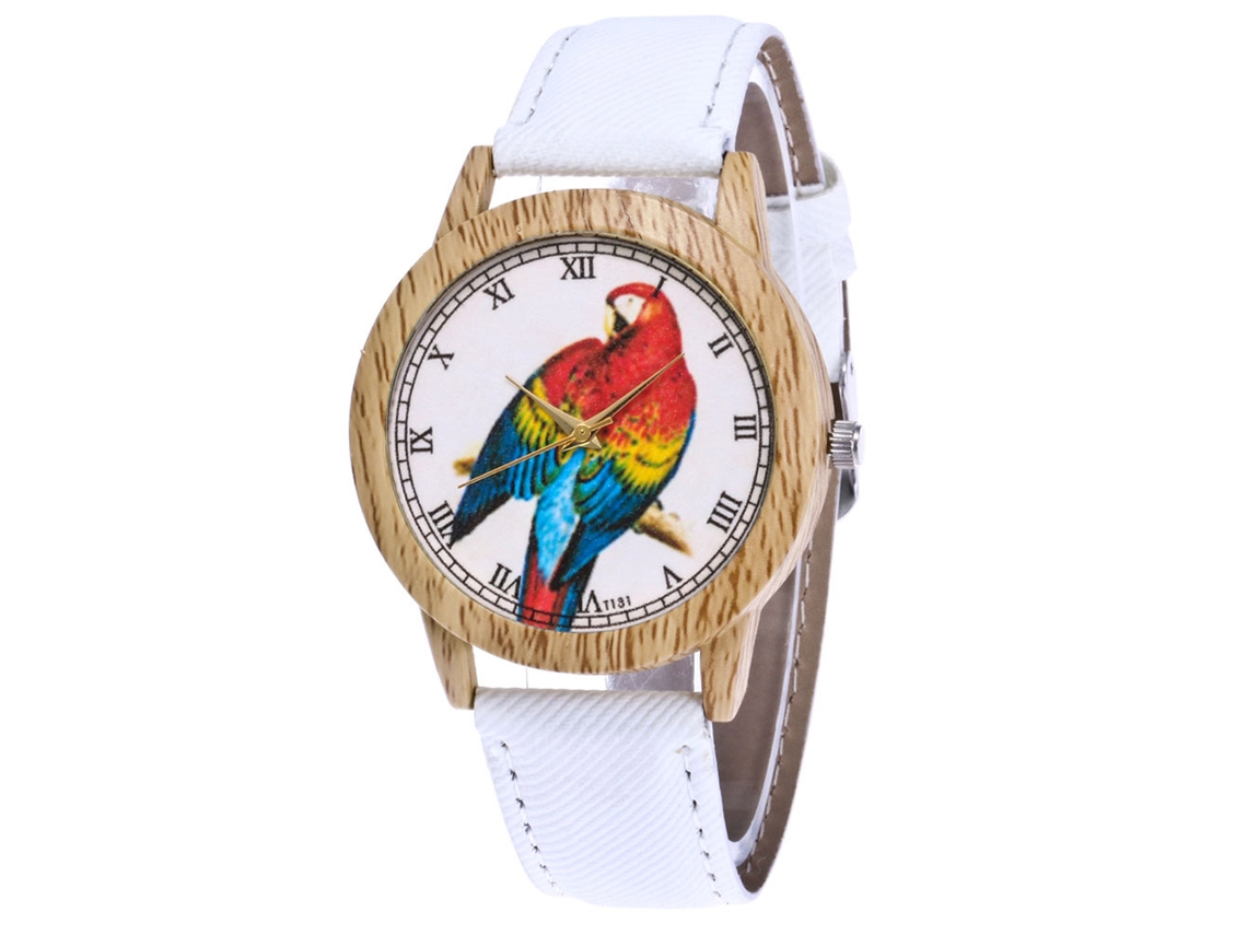 Reloj De Pulsera Para Parejas Zhoulianfa, Diseño De Loro, Cuarzo De Aleación, Tela Blanca.