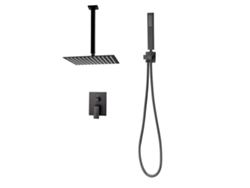 Juego de grifo de techo Succebuy cuadrado negro mate de 10 pulgadas con ducha de mano