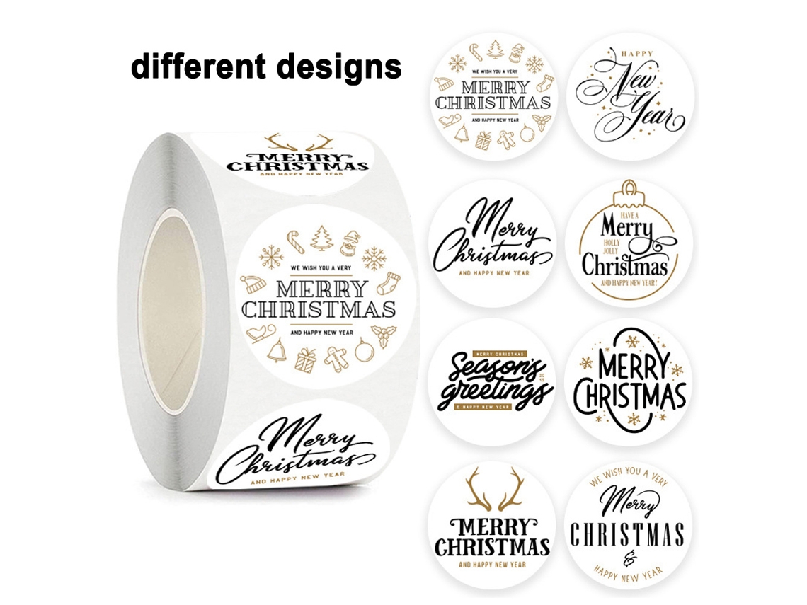 Conjunto de Etiquetas de Navidad ZMDECQNA Etiquetas Adhesivas Uds Diseños Dorados Regalo Decoración Negro - 500un (7x7x3cm)