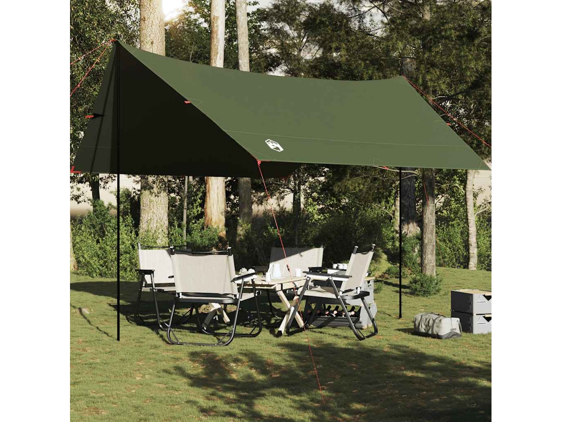 Lona de camping impermeable de 462x306x211 cm, color verde oliva.