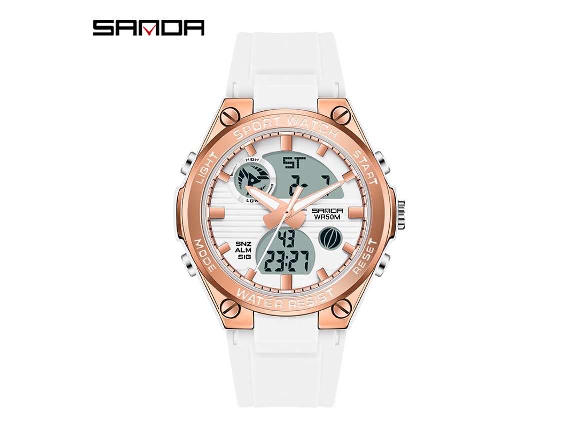 Reloj Electrónico Deportivo Multifuncional Luminoso Para Mujer (blanco Y Oro Rosa), Resistente Al Agua, Estilo Harajuku.