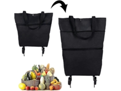 Carrito de compras plegable 2 en 1 de dos etapas con cremallera, ruedas y bolsa de compras (a 1b) t GOKOCO (negro)