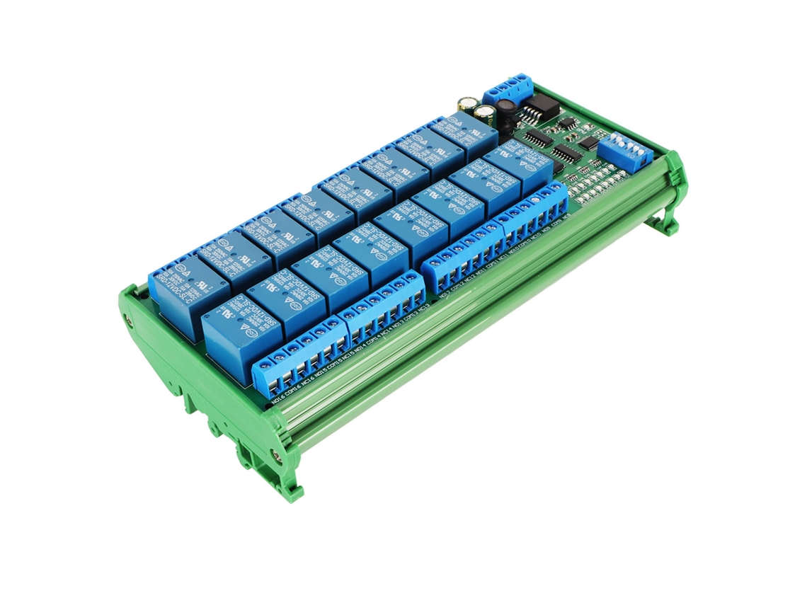 Placa De Relés Rs485 De 12 V Y 16 Canales Con Control Remoto, Expansión Plc Y Monitorización De Corriente, Con Carcasa Para Carril Din.