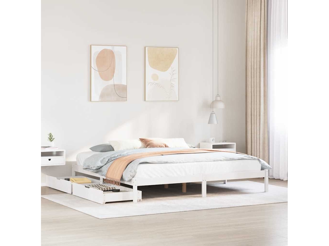 Estructura De Cama Sin Colchón Madera Maciza Blanca 200x200 Cm