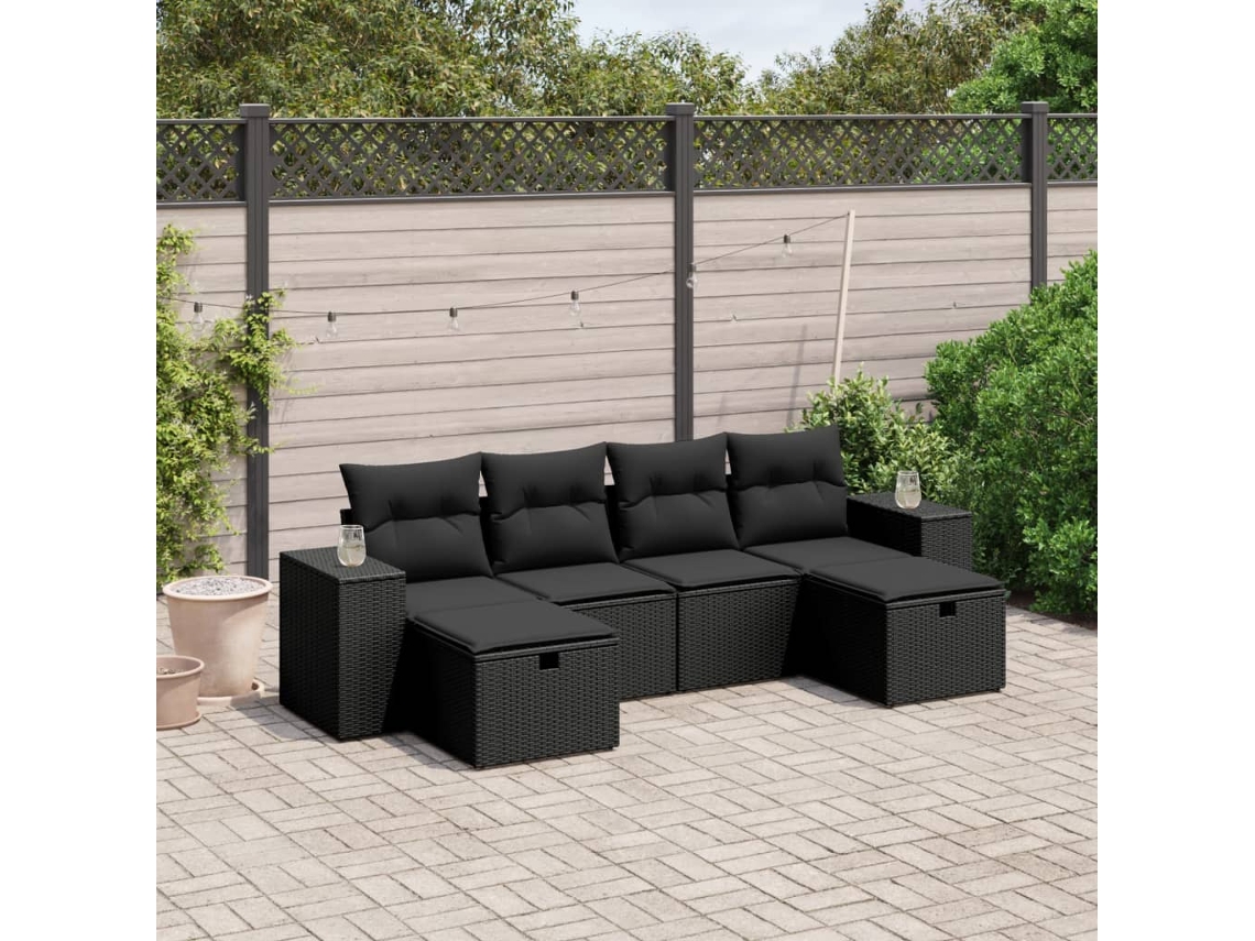Conjunto de sofás de jardín de 6 piezas DKD Home Decor con cojines de mimbre negros